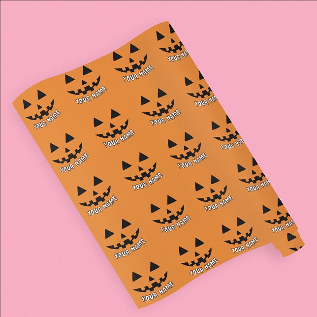 Papel De Presente Abóbora Laranja Personalizada de Halloween Seu Nom (Criador carregado)