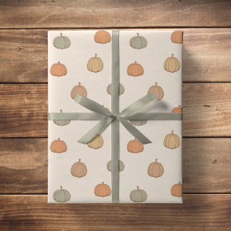 Papel De Presente Abóbora Neutra Boho Bege Halloween Outono Silencia