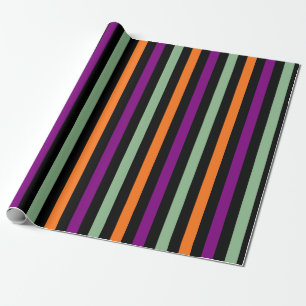 Papel De Presente Abóbora, Roxo, Vertical Verde e Preto