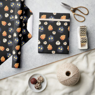 Papel De Presente Abóbora Talhada Cristais Laranja Rosas Halloween