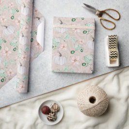 Papel De Presente Abóboras Brancas Padrão de Arte Aquarela