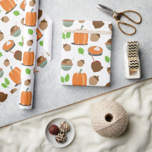 Papel De Presente Abóboras de Ação de Graças de Outono Comida