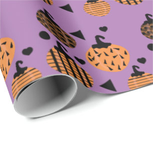 Papel De Presente Abóboras de Confete Geométrico de Halloween