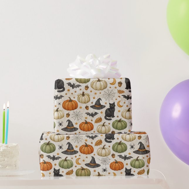 Papel De Presente Abóboras de Gato Preto de Halloween (Presentes para festas)