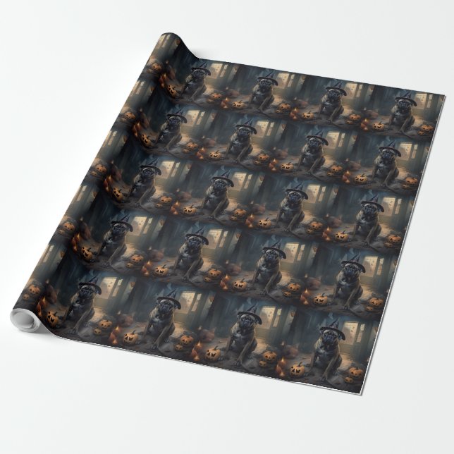 Papel De Presente Abóboras de Halloween Assustadoras Bullmastiff (Desenrolado)