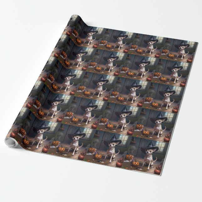 Papel De Presente Abóboras de Halloween Assustadoras de Chihuahua (Desenrolado)