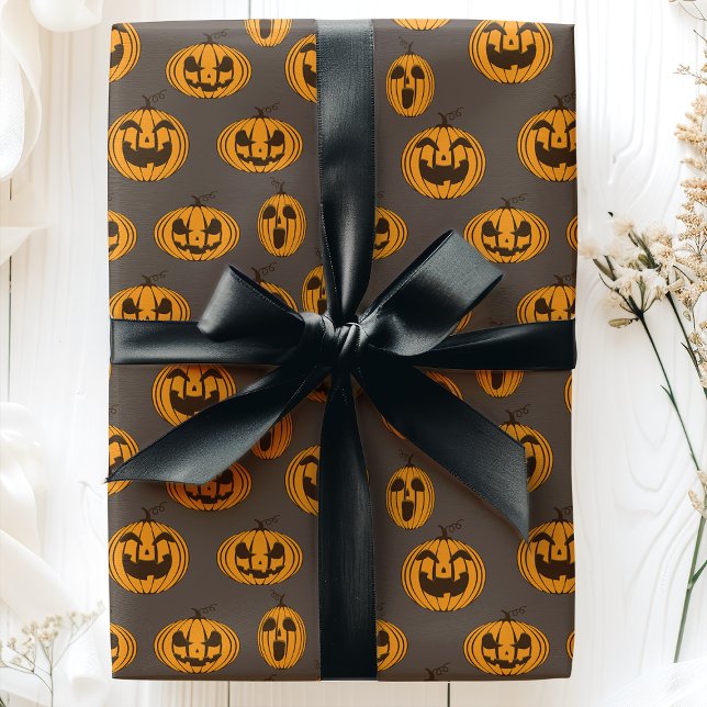 Papel De Presente Abóboras de Halloween Padrão de Jack O'Lantern Ris (Criador carregado)
