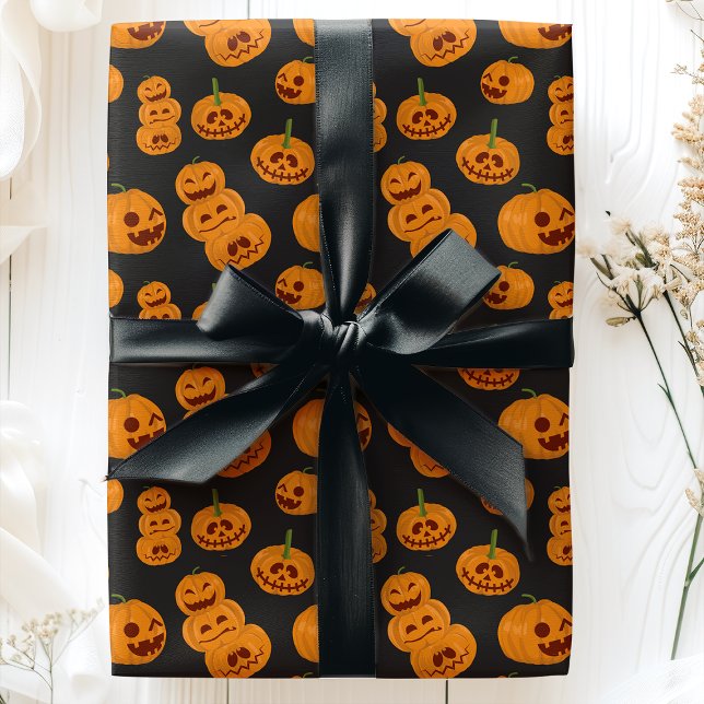 Papel De Presente Abóboras de Halloween Padrão de Jack O'Lanterns En (Criador carregado)