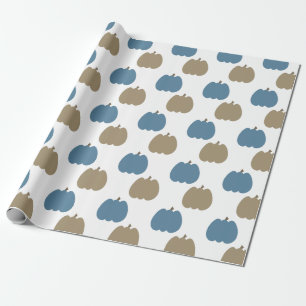 Papel De Presente Abóboras de Outono Azul Bege