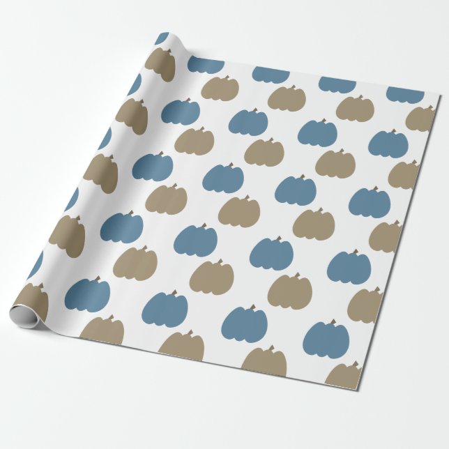 Papel De Presente Abóboras de Outono Azul Bege (Desenrolado)