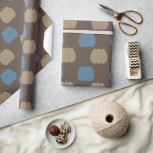 Papel De Presente Abóboras de Outono Azul Bege Boho