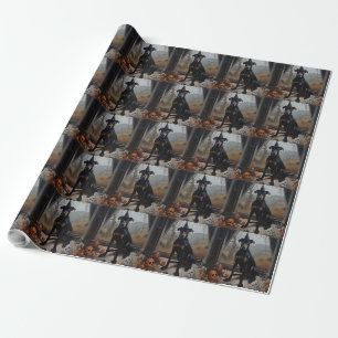 Papel De Presente Abóboras Doberman de Halloween Assustadoras
