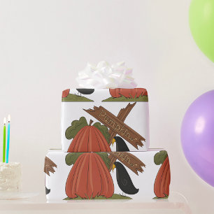 Papel De Presente Abóboras E Melro