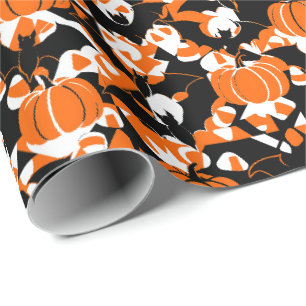 Papel De Presente Abóboras e Morcegos Abstratos de Halloween