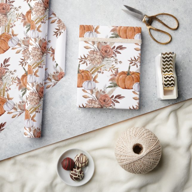 Papel De Presente Abóboras e Rosas (Artesanato)