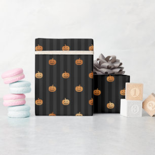 Papel De Presente Abóboras em Folha de Laranja Seamless e Listras de
