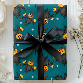 Papel De Presente Abóboras Espantalho de Halloween Padrão Vintage