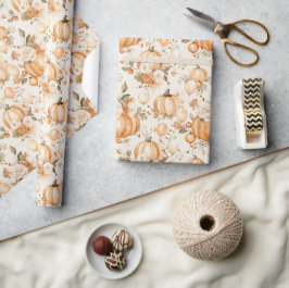 Papel De Presente Abóboras Flores Creme de Laranja
