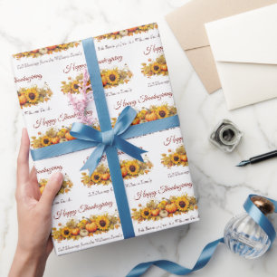 Papel De Presente Abóboras Girassóis Feliz Dia de Ação de Graças Per