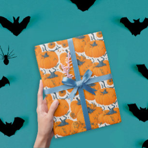Papel De Presente Abóboras Laranja Legais Padrão Fofo de Halloween