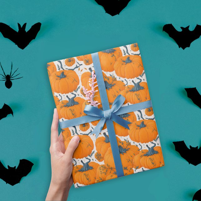 Papel De Presente Abóboras Laranja Legais Padrão Fofo de Halloween (Criador carregado)