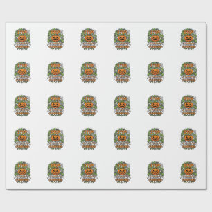 Papel De Presente Aboboras Olhando Halloween Fantasmas Morcegos_1