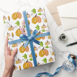 Papel De Presente Abóboras Pintadas à Mão em Aquarela Fofa