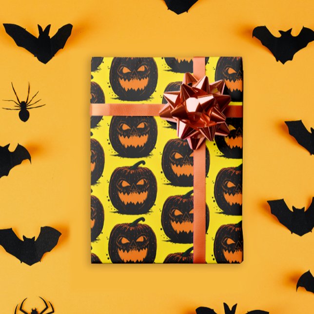 Papel De Presente Abóboras Pretas Assustadoras Padrão Halloween Amar (Criador carregado)
