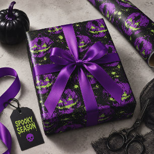 Papel De Presente Abóboras Roxas de Halloween Temporada Assustadora