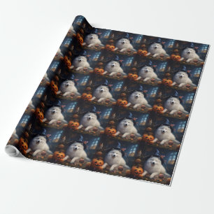 Papel De Presente Abóboras Samoyed Halloween Assustador