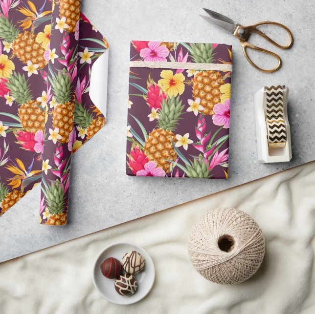 Papel De Presente Abolhas Tropicais De Abacaxi E Flor (Artesanato)
