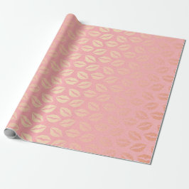Papel De Presente Abraços de Beijo de Ouro Rosa Delicado