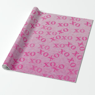 Papel De Presente Abraços E Beijos XO XO Rosa