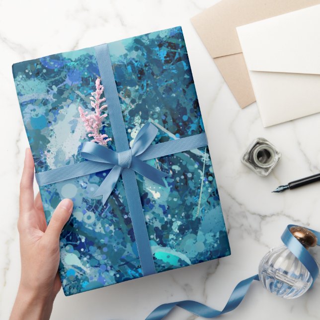 Papel De Presente Abstração das Ondas do Mar Branco Azul (Presentear)
