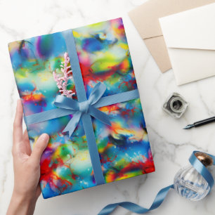 Papel De Presente Abstração de Cor da Água Verde Amarelo Azul