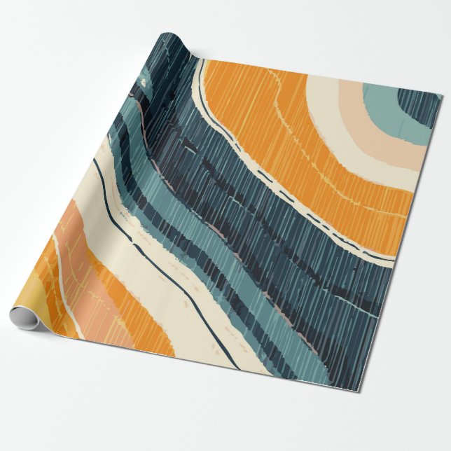 Papel De Presente Abstract Blue Orange White Paint Swirl with White  (Desenrolado)