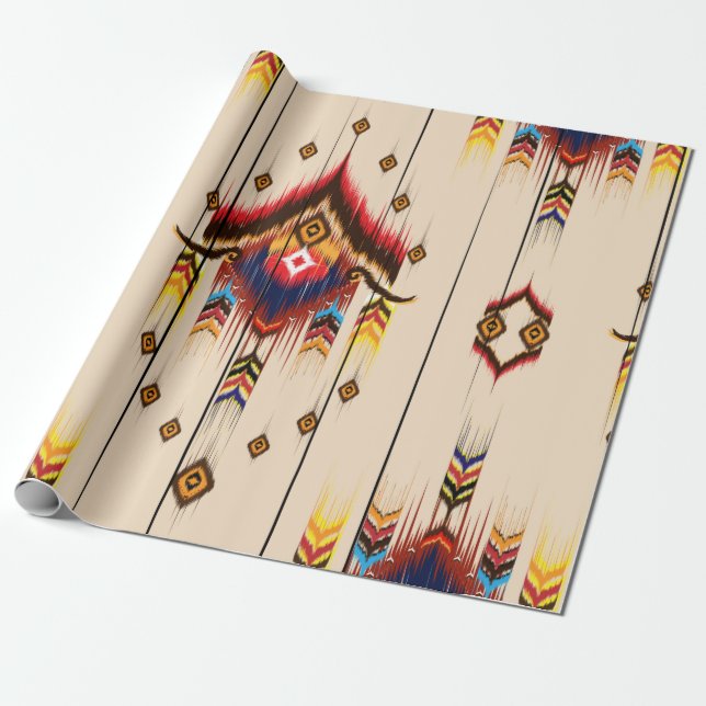 Papel De Presente Abstract ethnic geometric pattern, Ikat geometric  (Desenrolado)