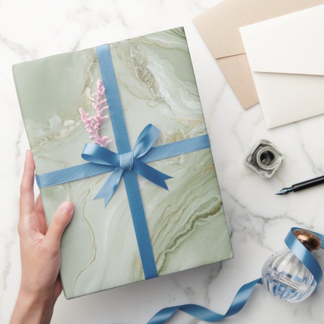 Papel De Presente Abstract Marble Sage Green (Presentear)