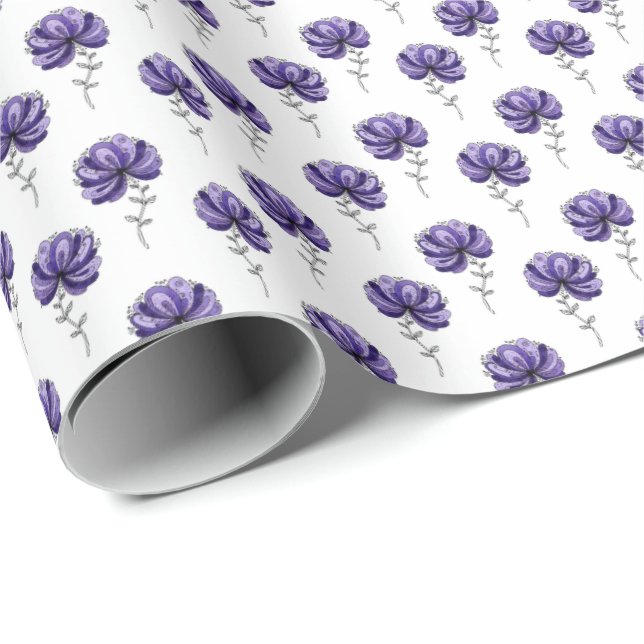 Papel De Presente Abstract Purple Flower Doodle Art Style (Ponta do rolo)
