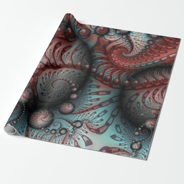 Papel De Presente Abstract Vivid Fantasy Fractal Art Brown Blue (Desenrolado)
