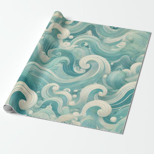 Papel De Presente Abstrato Aqua Blue & White Wave - Arte Fluida Mode