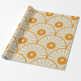Papel De Presente Abstrato Art Deco Sun Padrão Laranja