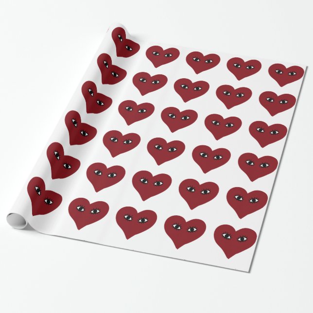 Papel De Presente Abstrato Art Red Heart Face (Desenrolado)