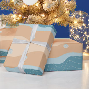 Papel De Presente Abstrato Beach Pattern Wave Lines Blue Sand Shelds