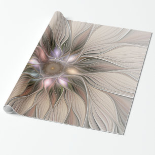 Papel De Presente Abstrato Beige Brown Floral Fractal de Flor Joyful