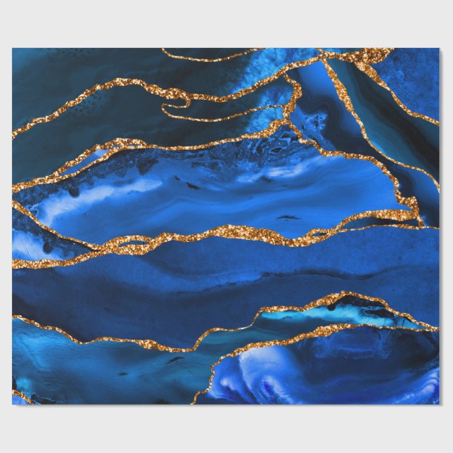 Papel De Presente Abstrato Blue Agate Watercolor (Aberto)