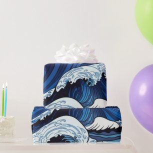 Papel De Presente Abstrato Blue Ocean Ondas Japonês Estilo Trabalho 