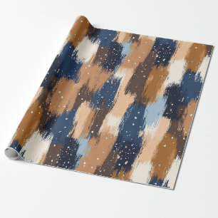Papel De Presente Abstrato Brushstrokes em Azul, Branco e Marrom (2)