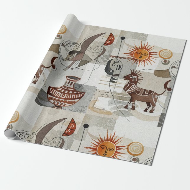 Papel De Presente Abstrato com elementos étnicos (Desenrolado)