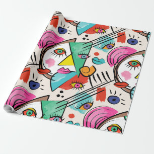 Papel De Presente Abstrato de Cubismo Moderno Artsy Rostos Femininos